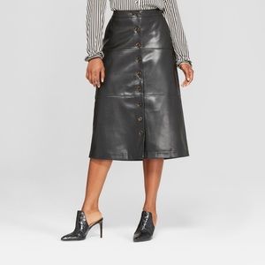 Black A-line leather skirt
